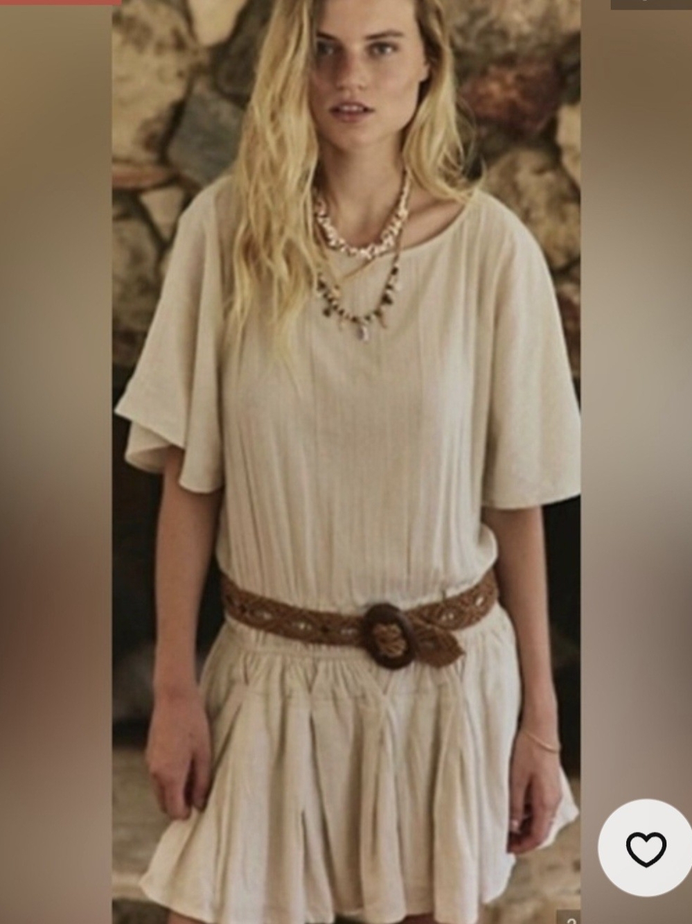 Free People Light Cream Flutter-Sleeve Tunic Dress by